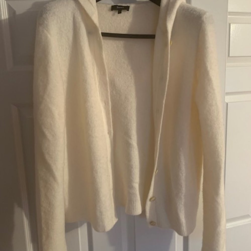Theory Unique Cream Color Button Up Sweater Hoodie L